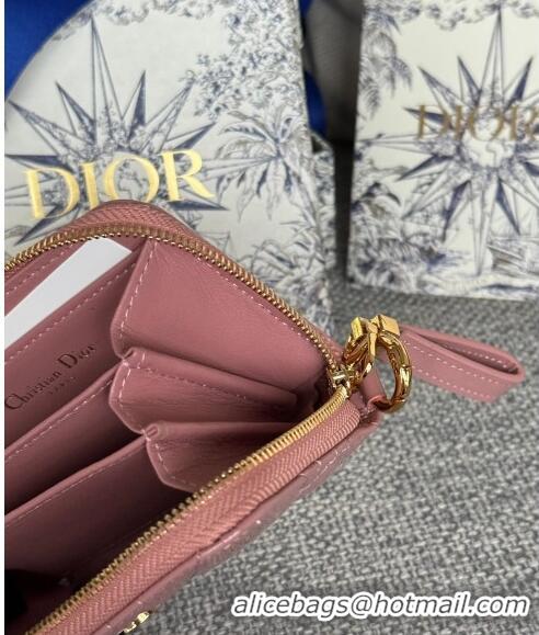 Famous Brand Dior Caro Zipped Wallet in Patent Cannage Calfskin 0523 Pink 2024