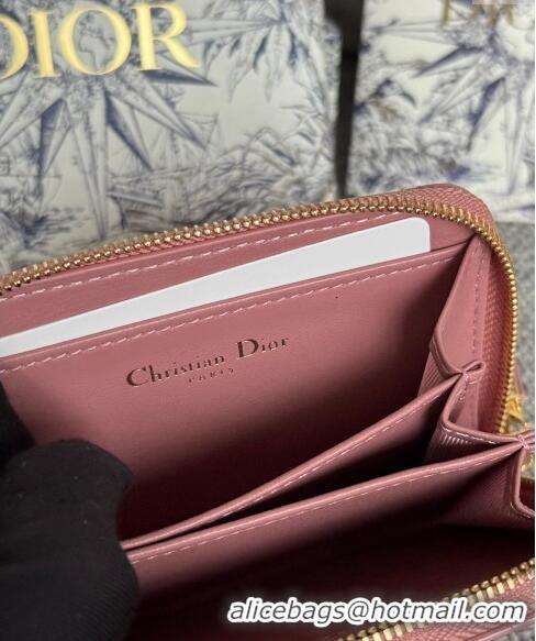 Famous Brand Dior Caro Zipped Wallet in Patent Cannage Calfskin 0523 Pink 2024