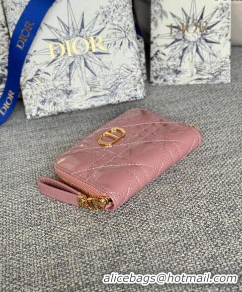 Famous Brand Dior Caro Zipped Wallet in Patent Cannage Calfskin 0523 Pink 2024