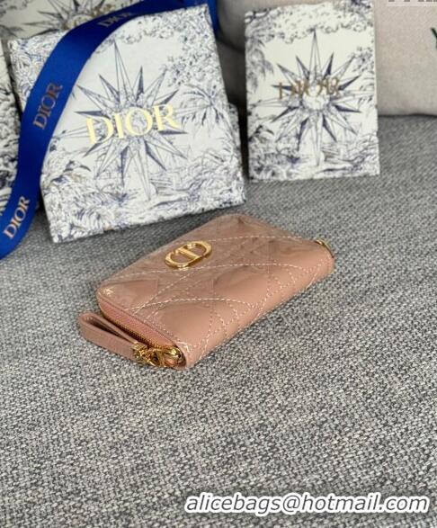 Well Crafted Dior Caro Zipped Wallet in Patent Cannage Calfskin 0523 Nude 2024