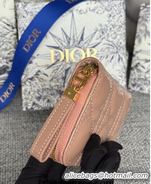 Well Crafted Dior Caro Zipped Wallet in Patent Cannage Calfskin 0523 Nude 2024