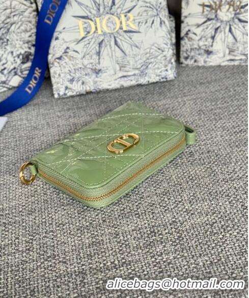 Pretty Style Dior Caro Zipped Wallet in Patent Cannage Calfskin 0523 Light Green 2024