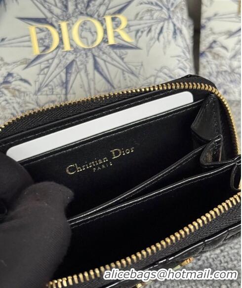 Top Grade Dior Caro Zipped Wallet in Patent Cannage Calfskin 0523 Black 2024