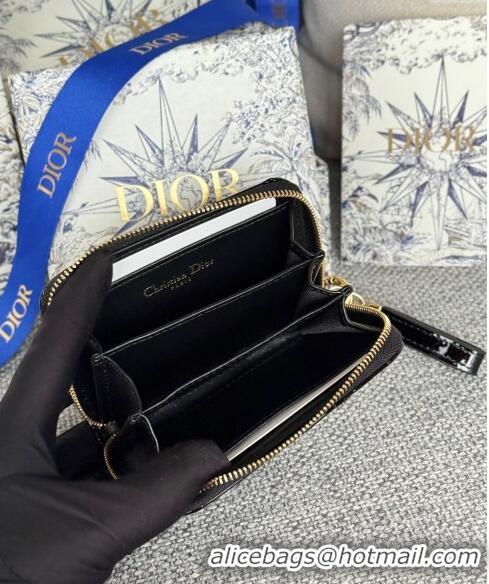 Top Grade Dior Caro Zipped Wallet in Patent Cannage Calfskin 0523 Black 2024