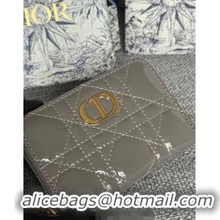 Luxurious Dior Caro Zipped Wallet in Patent Cannage Calfskin 0523 Grey 2024