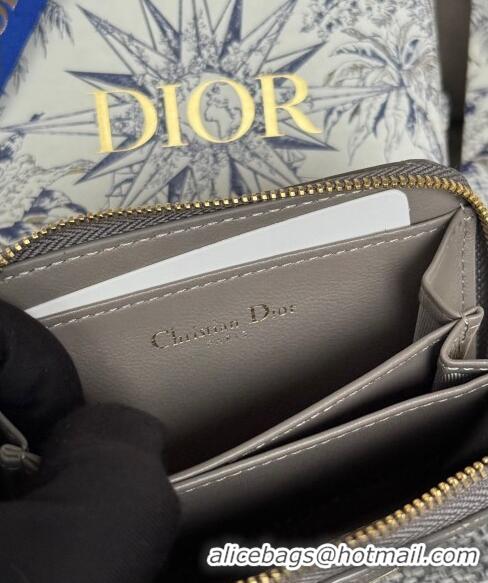 Luxurious Dior Caro Zipped Wallet in Patent Cannage Calfskin 0523 Grey 2024