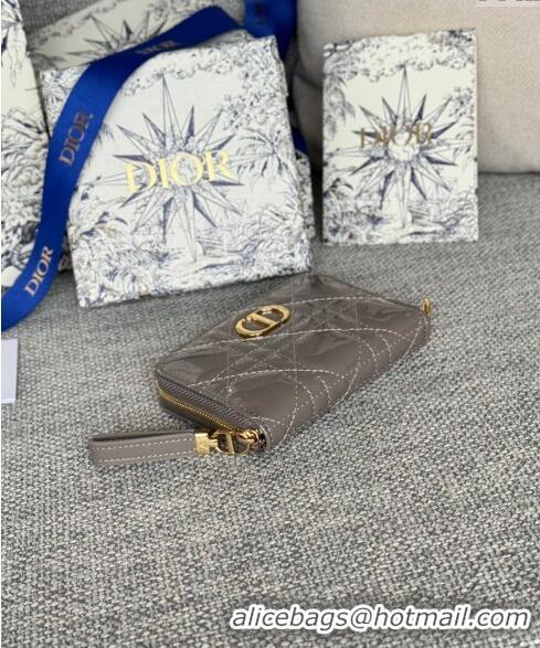 Luxurious Dior Caro Zipped Wallet in Patent Cannage Calfskin 0523 Grey 2024