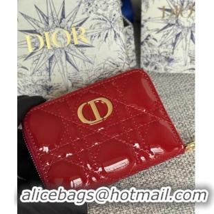 Trendy Design Dior Caro Zipped Wallet in Patent Cannage Calfskin 0523 Red 2024