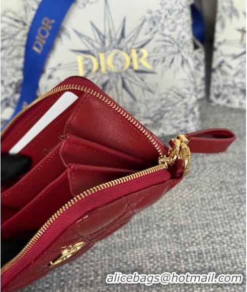 Trendy Design Dior Caro Zipped Wallet in Patent Cannage Calfskin 0523 Red 2024