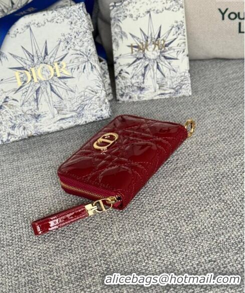 Trendy Design Dior Caro Zipped Wallet in Patent Cannage Calfskin 0523 Red 2024