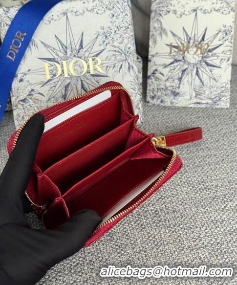 Trendy Design Dior Caro Zipped Wallet in Patent Cannage Calfskin 0523 Red 2024