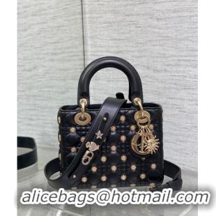 Promotional Dior Small Lady My ABCDior Bag in Black Cannage Lambskin with Gold-Finish Zodiac Sign Studs CD3030 2024