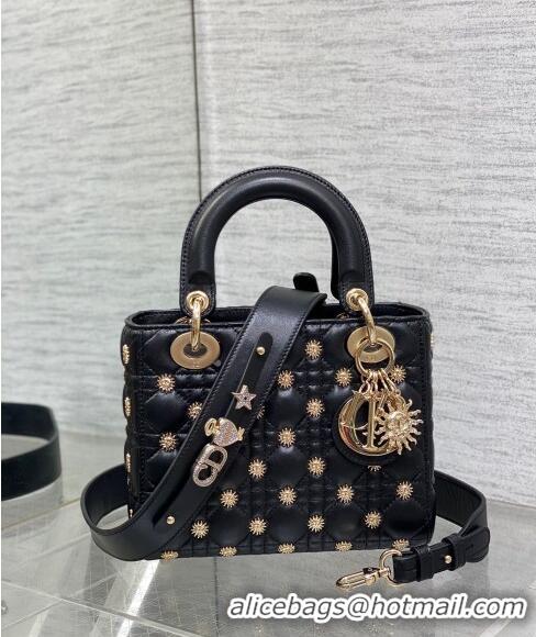 Promotional Dior Small Lady My ABCDior Bag in Black Cannage Lambskin with Gold-Finish Zodiac Sign Studs CD3030 2024