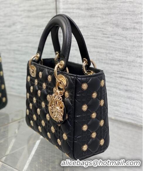 Promotional Dior Small Lady My ABCDior Bag in Black Cannage Lambskin with Gold-Finish Zodiac Sign Studs CD3030 2024