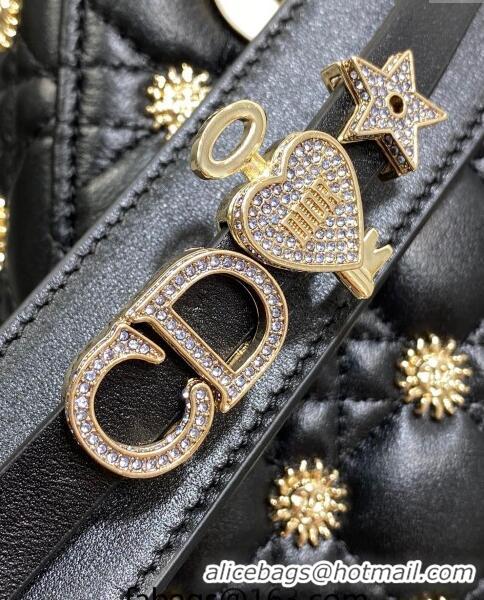 Promotional Dior Small Lady My ABCDior Bag in Black Cannage Lambskin with Gold-Finish Zodiac Sign Studs CD3030 2024