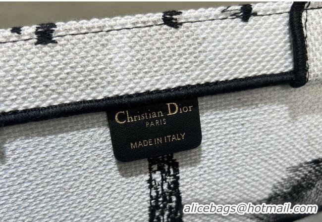 Famous Brand Dior Medium Book Tote Bag in Paris Embroidery CD2303 White and Black 2024