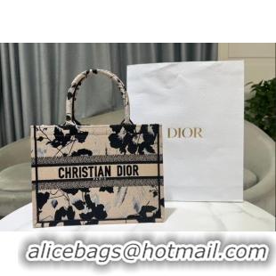 Big Discount Dior Medium Book Tote Bag in Fleurs Mystiques Embroidery CD2303 Beige and Black 2024