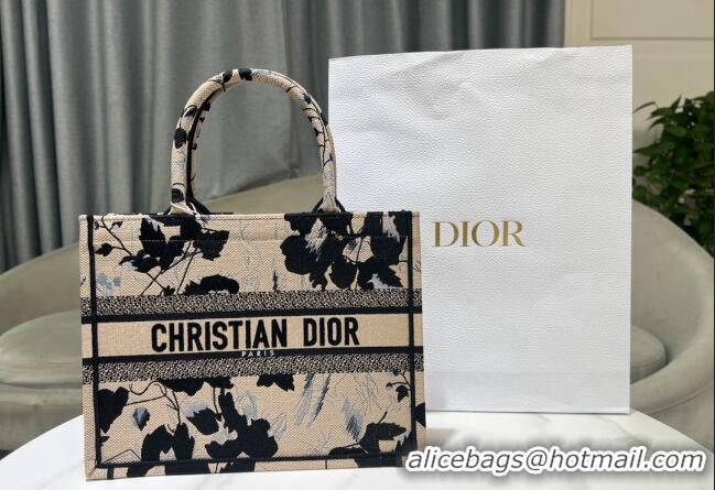 Big Discount Dior Medium Book Tote Bag in Fleurs Mystiques Embroidery CD2303 Beige and Black 2024