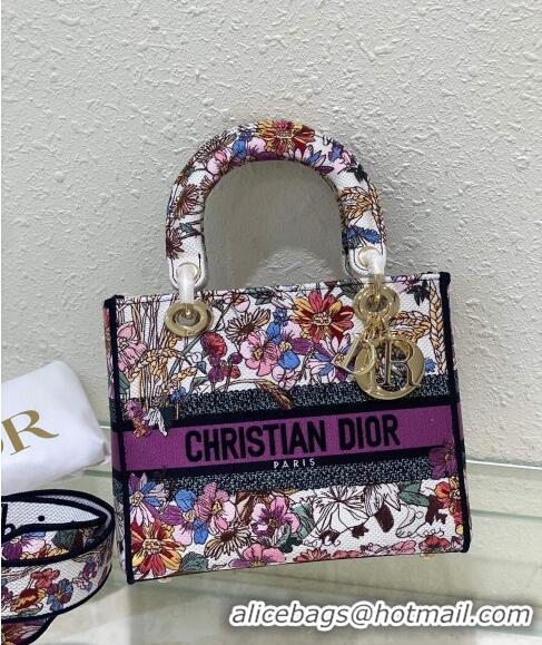 Promotional Dior Sac Lady D-lite Medium Bag in Multicolor Dior 4 Saisons Été Soleil Embroidery CD3035 Purple 2024