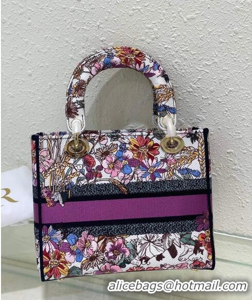 Promotional Dior Sac Lady D-lite Medium Bag in Multicolor Dior 4 Saisons Été Soleil Embroidery CD3035 Purple 2024