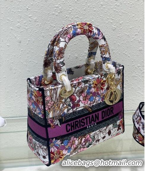 Promotional Dior Sac Lady D-lite Medium Bag in Multicolor Dior 4 Saisons Été Soleil Embroidery CD3035 Purple 2024