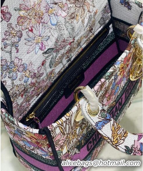 Promotional Dior Sac Lady D-lite Medium Bag in Multicolor Dior 4 Saisons Été Soleil Embroidery CD3035 Purple 2024