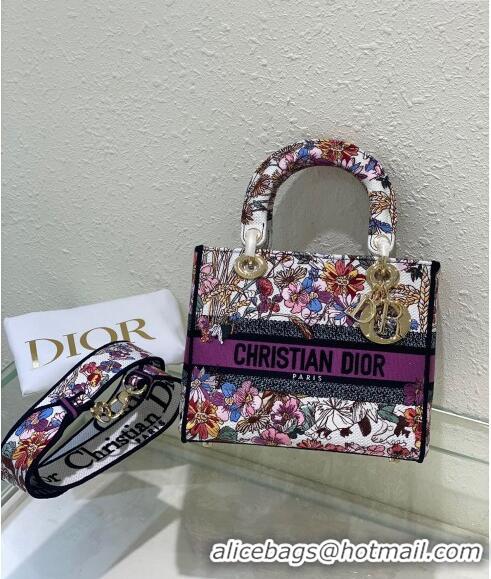 Promotional Dior Sac Lady D-lite Medium Bag in Multicolor Dior 4 Saisons Été Soleil Embroidery CD3035 Purple 2024