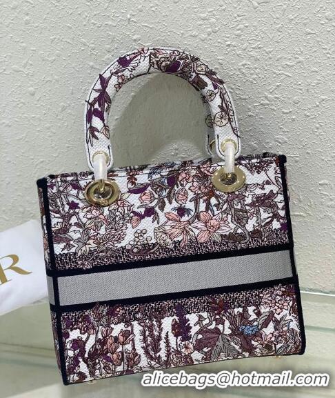 Good Product Dior Sac Lady D-lite Medium Bag in Multicolor Dior 4 Saisons Été Soleil Embroidery CD3035 Grey 2024