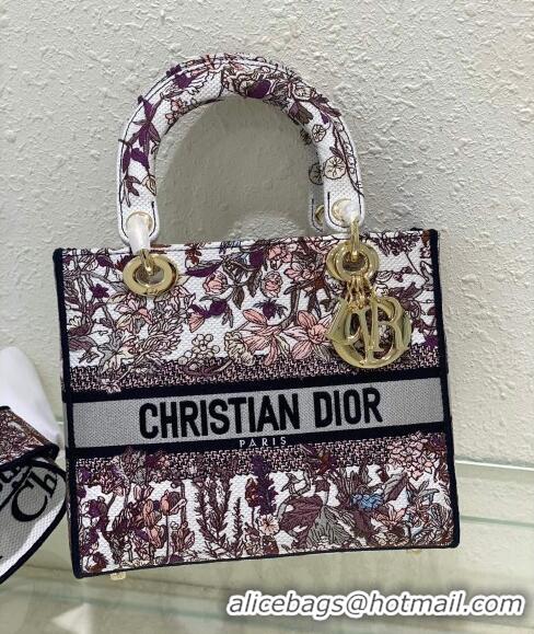 Good Product Dior Sac Lady D-lite Medium Bag in Multicolor Dior 4 Saisons Été Soleil Embroidery CD3035 Grey 2024