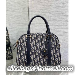 Pretty Style Dior Large D-Vibe Bowling Bag in Oblique Jacquard CD3038 Blue 2024