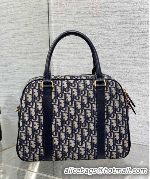 Pretty Style Dior Large D-Vibe Bowling Bag in Oblique Jacquard CD3038 Blue 2024