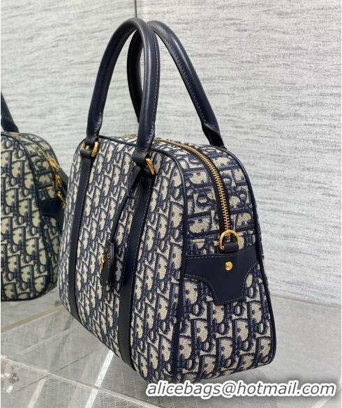 Pretty Style Dior Large D-Vibe Bowling Bag in Oblique Jacquard CD3038 Blue 2024