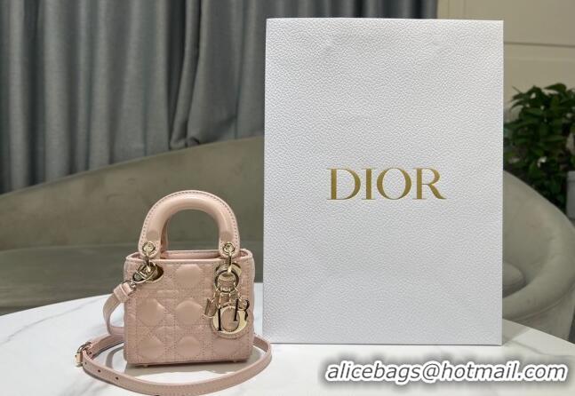 Well Crafted Dior Micro Lady Dior Bag in Cannage Lambskin 0523 Powder Pink 2024