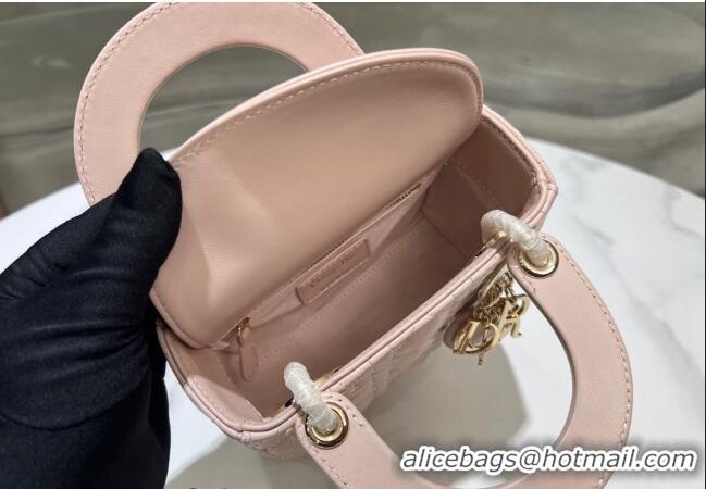 Top Design Dior Mini Lady Dior Bag in Cannage Lambskin 0523 Powder Pink 2024