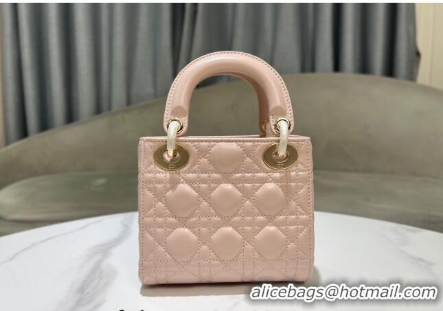 Top Design Dior Mini Lady Dior Bag in Cannage Lambskin 0523 Powder Pink 2024