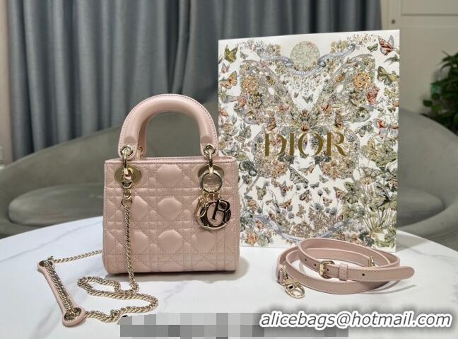 Top Design Dior Mini Lady Dior Bag in Cannage Lambskin 0523 Powder Pink 2024