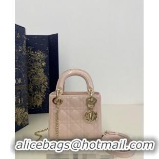 Top Quality Dior Mini Lady Dior Bag in Cannage Patent Calfskin 0523 Powder Pink 2024