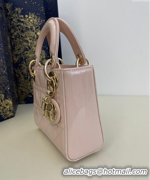 Top Quality Dior Mini Lady Dior Bag in Cannage Patent Calfskin 0523 Powder Pink 2024