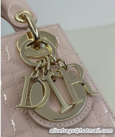 Top Quality Dior Mini Lady Dior Bag in Cannage Patent Calfskin 0523 Powder Pink 2024