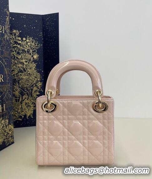 Top Quality Dior Mini Lady Dior Bag in Cannage Patent Calfskin 0523 Powder Pink 2024