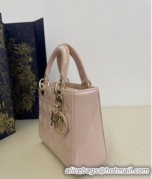 Good Taste Dior Small Lady My ABCDior Bag in Cannage Patent Calfskin 0523 Powder Pink 2024