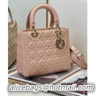 Famous Brand  Dior Medium Lady Dior Bag in Cannage Lambskin 0523 Powder Pink 2024