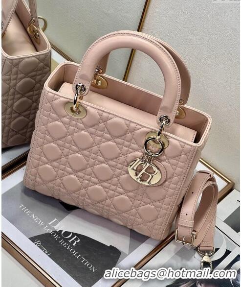 Famous Brand  Dior Medium Lady Dior Bag in Cannage Lambskin 0523 Powder Pink 2024