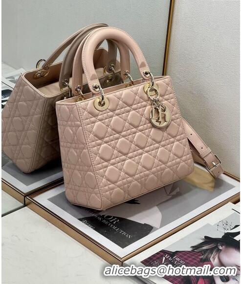 Famous Brand  Dior Medium Lady Dior Bag in Cannage Lambskin 0523 Powder Pink 2024