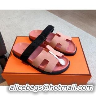 Good Quality Hermes Chypre Flat Sandals in Suede Pink 425155