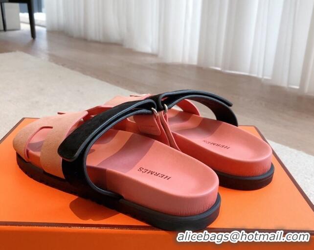 Good Quality Hermes Chypre Flat Sandals in Suede Pink 425155