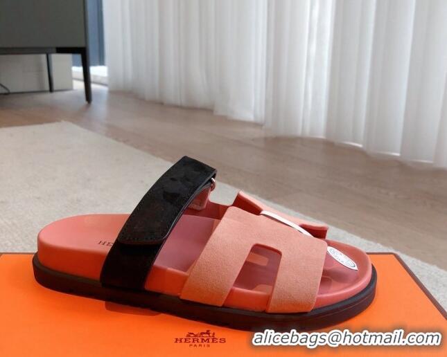 Good Quality Hermes Chypre Flat Sandals in Suede Pink 425155