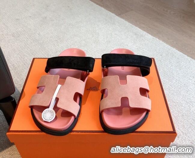 Good Quality Hermes Chypre Flat Sandals in Suede Pink 425155