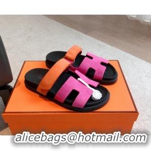 Low Price Hermes Chypre Flat Sandals in Suede Pink/Orange 425158