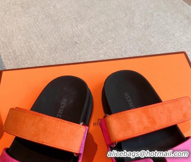 Low Price Hermes Chypre Flat Sandals in Suede Pink/Orange 425158